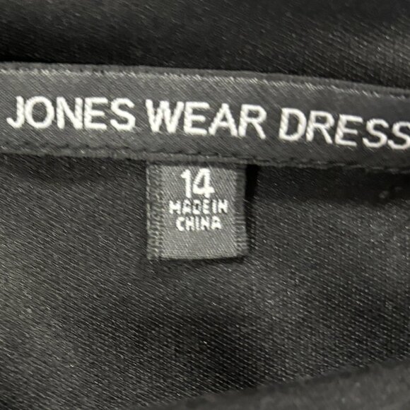 Jones Wear Dress Black Beige Pattern Cap Sleeve - Women's Size 14 - 1974 - Picture 2 of 3